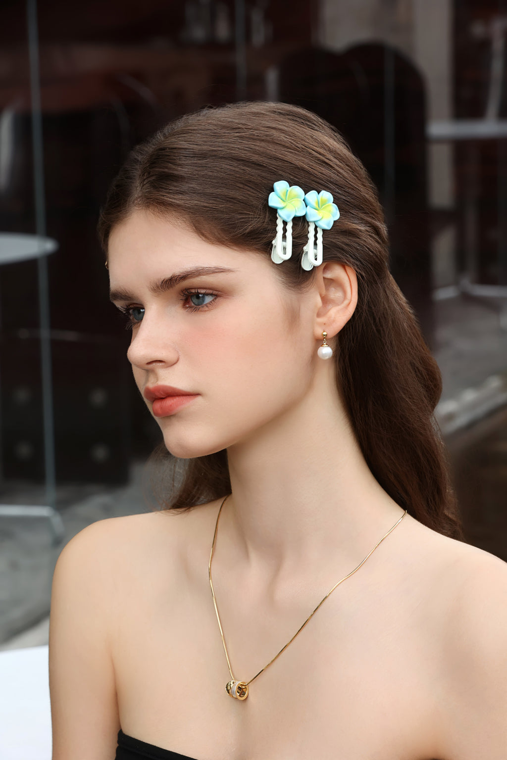 Hawaii Flower Hair Pins Blue